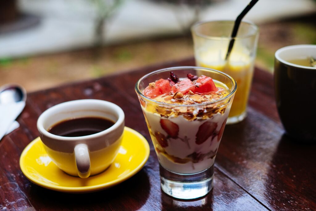 A dessert serve in clear glass cup: Nutrition and Fitness Tips